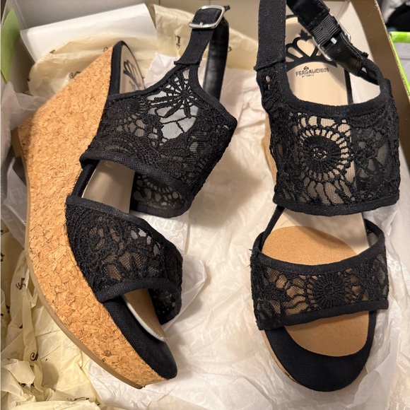 Shoes - Black Lace Wedge Sandals